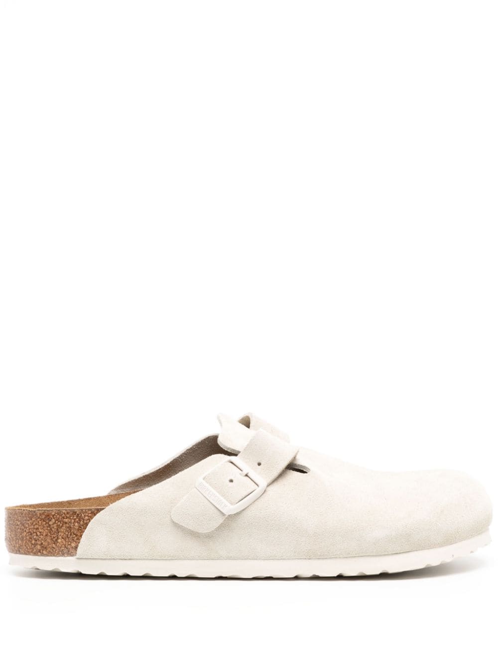Birkenstock Buckled Suede Leather Slippers In White