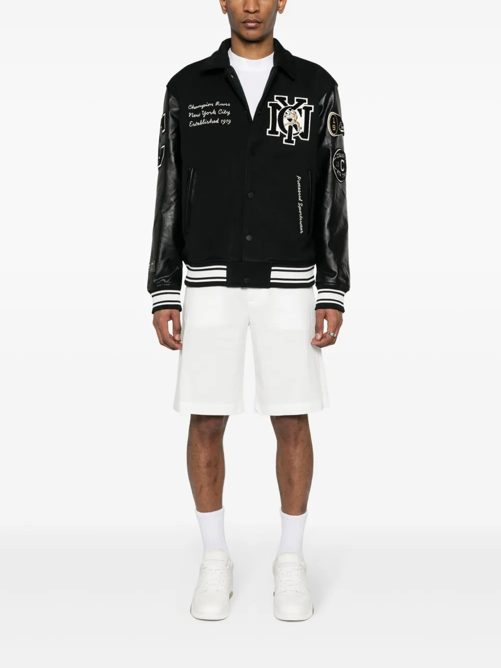 Champion Logo-patch Bomber Jacket In 黑色