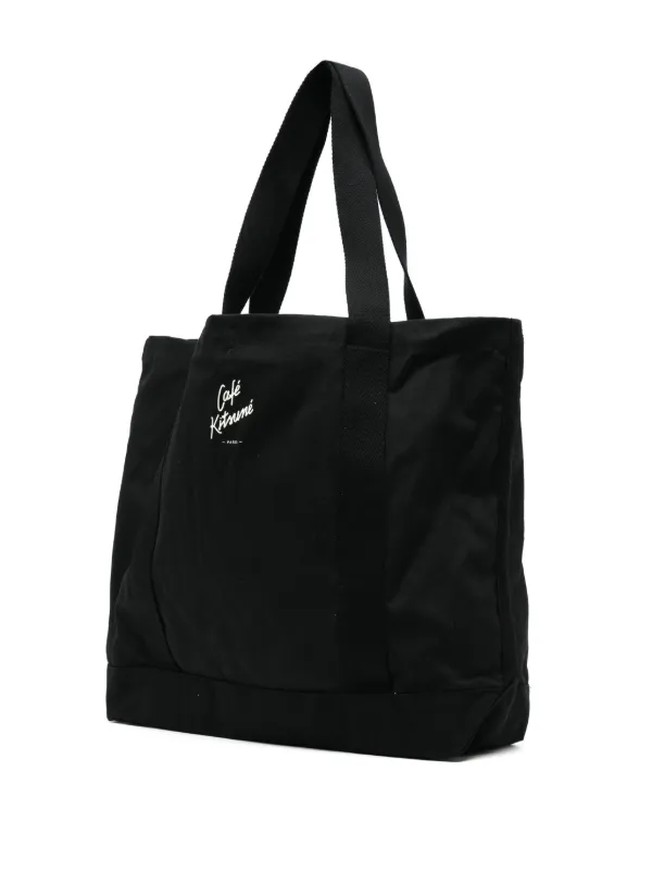 CAFÉ KITSUNÉ graphic-print Canvas Tote Bag | Black | FARFETCH