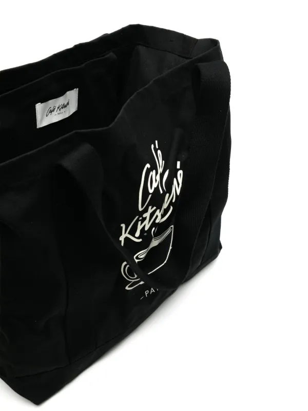 CAFÉ KITSUNÉ graphic-print Canvas Tote Bag | Black | FARFETCH