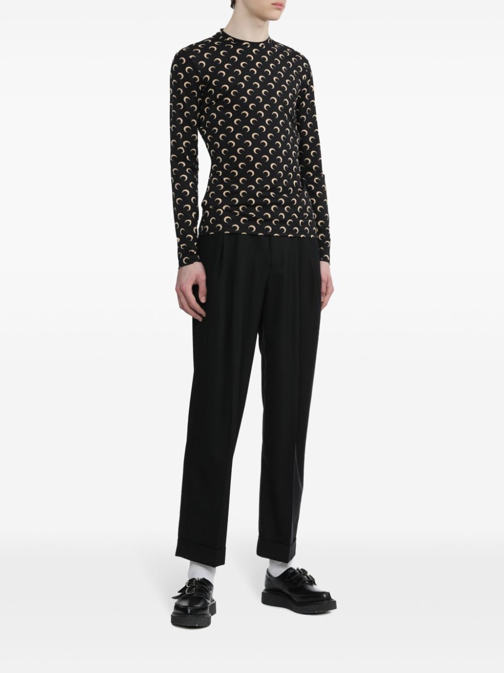 Shop Marine Serre Regenerated Moon-print Long-sleeve Top In Black