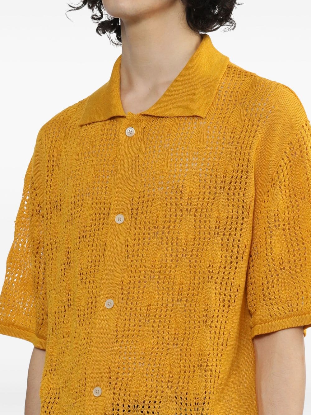 Shop A Kind Of Guise Kadri Ajour-knit Linen-blend Shirt In Yellow