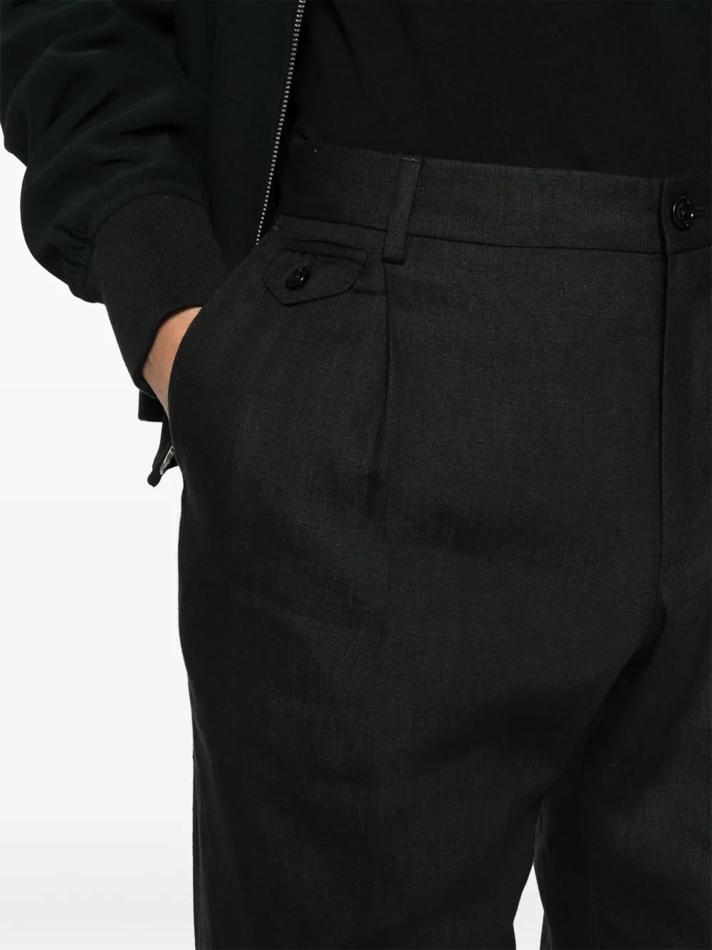 Shop Dolce & Gabbana Chambray Linen Tapered Trousers In Black