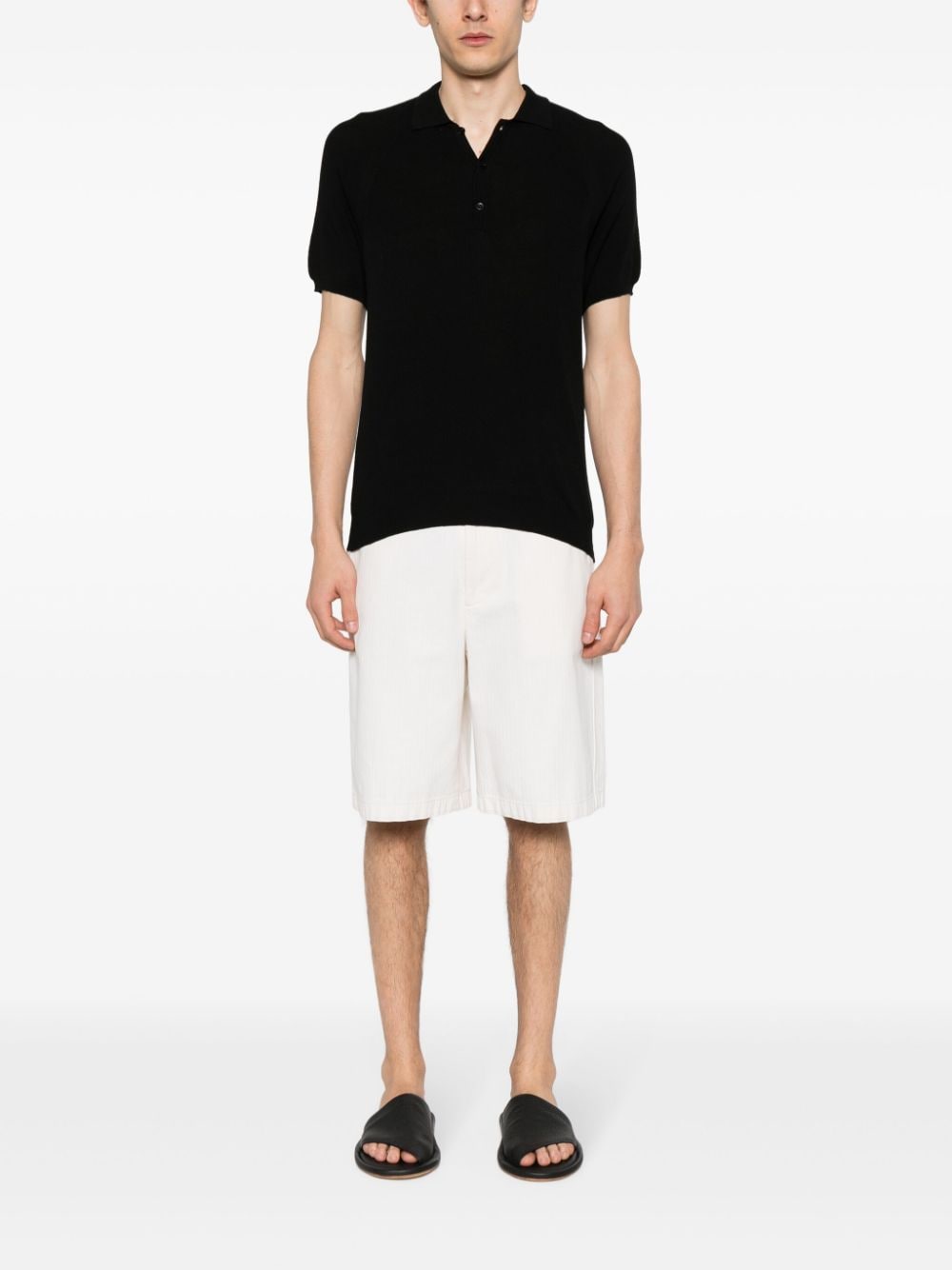 Shop Laneus Knitted Cotton Polo Shirt In Black
