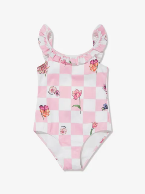 Versace Kids Blossom check-print swimsuit