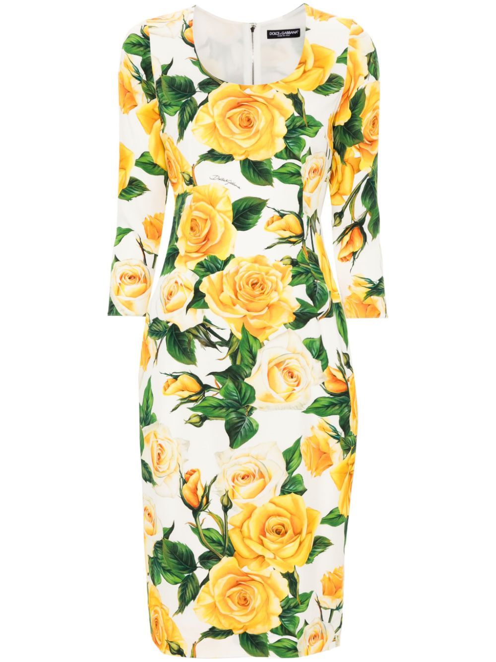 Shop Dolce & Gabbana Floral-print Silk-blend Dress In Yellow