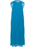 Semicouture draped-shoulder pleated dress - Blue