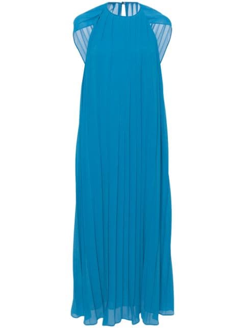 Semicouture draped-shoulder pleated dress