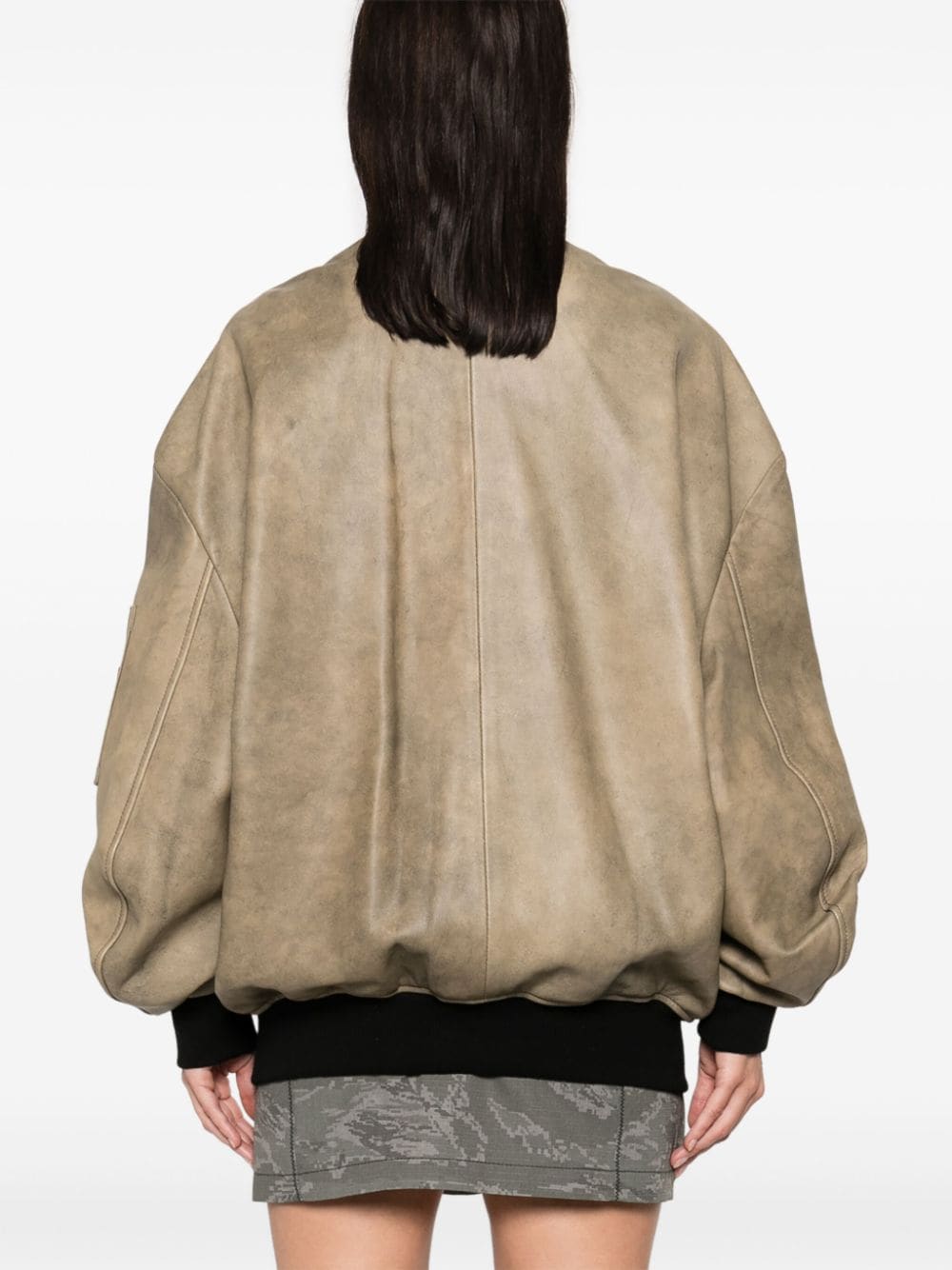 Shop Halfboy Leather Bomber Jacket In Neutrals