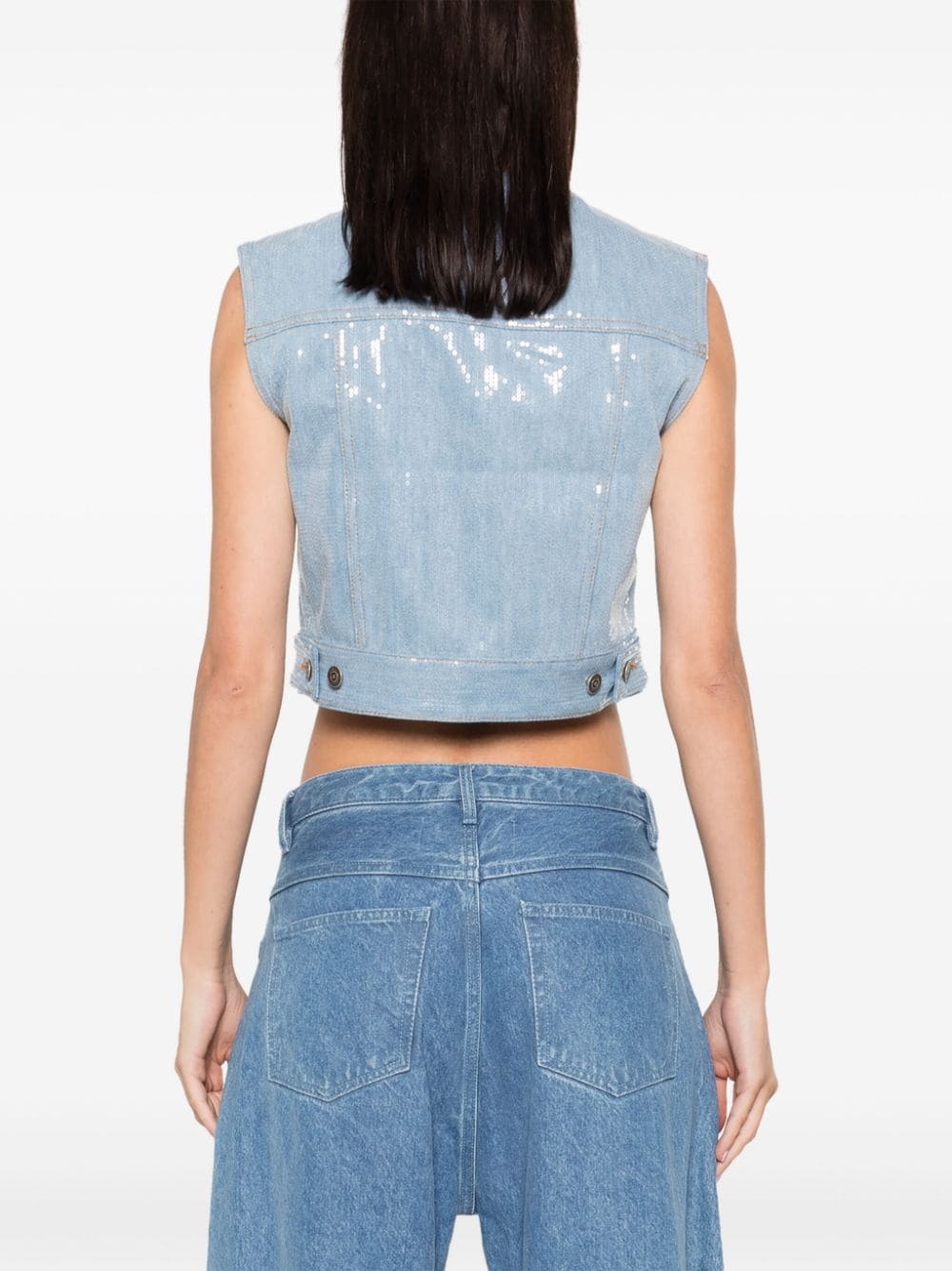 Shop Haikure Judy Sequined Denim Gilet In Blue