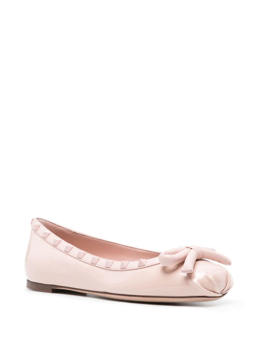 Shop Valentino Rockstud Leather Ballerina Shoes In Pink