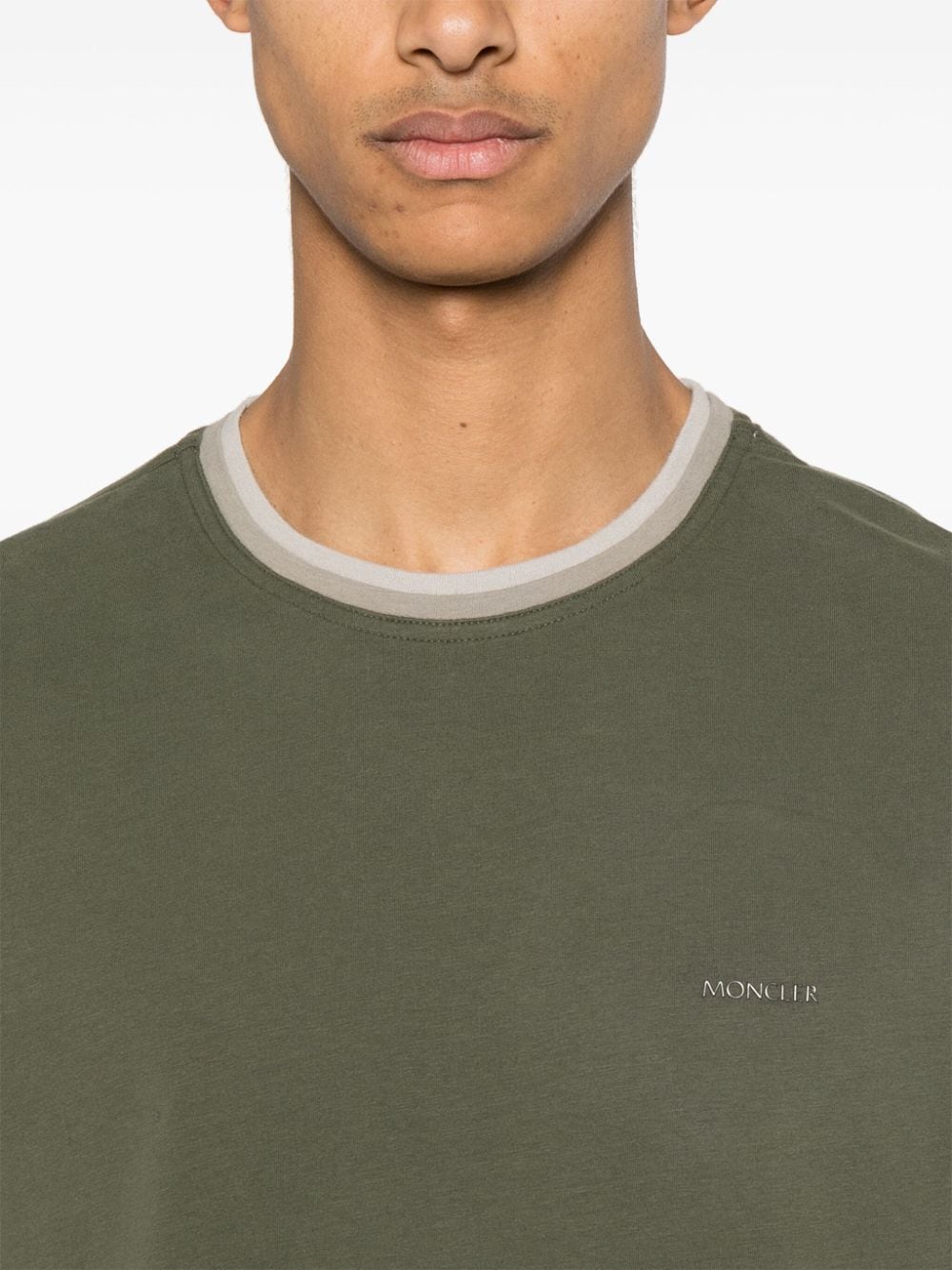 Shop Moncler Embossed-logo Cotton T-shirt In Green