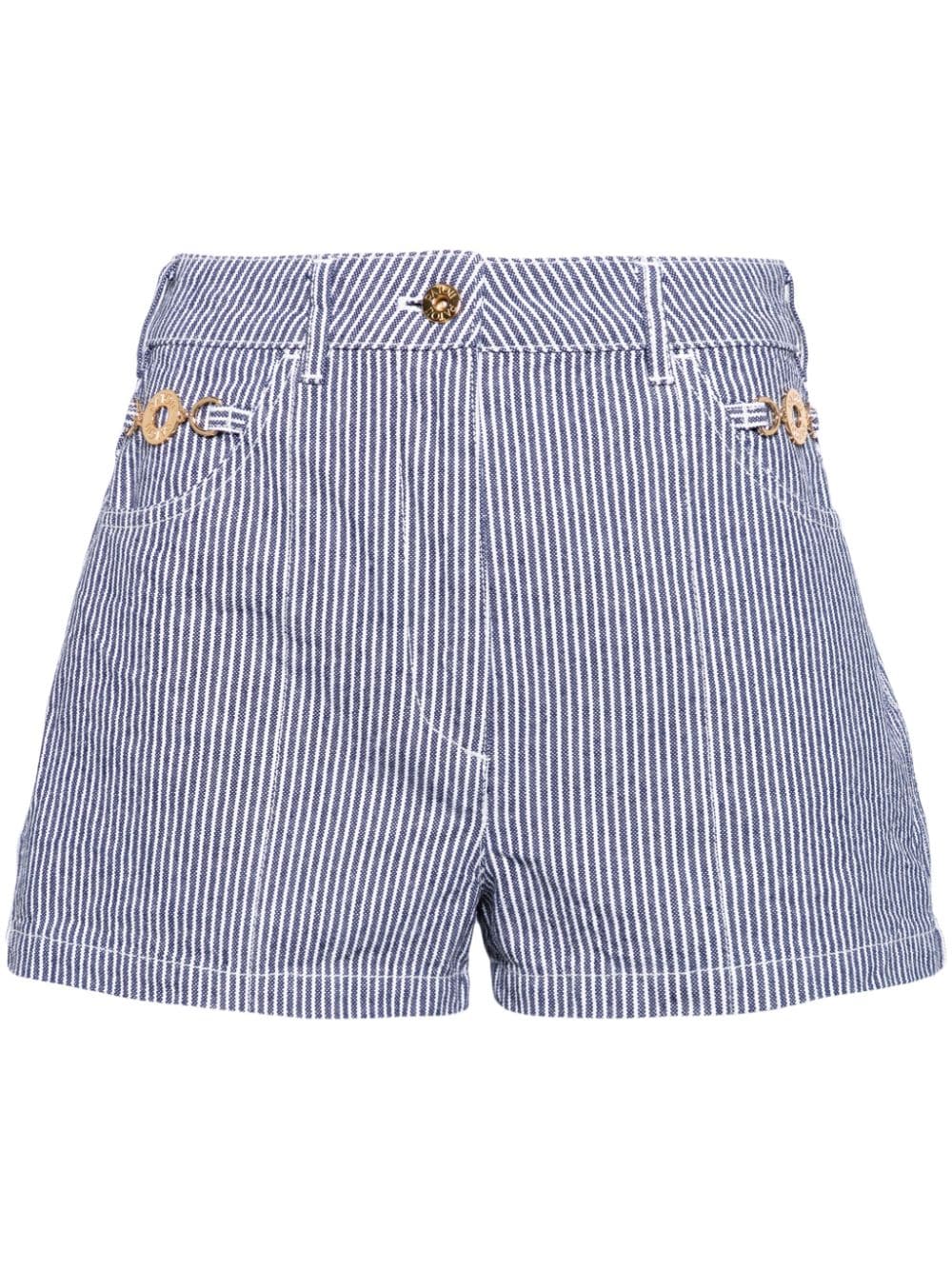 Shop Patou Striped Denim Mini Shorts In Blue