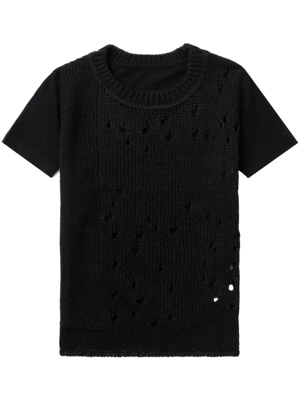 Y's Open-knit Panelled T-shirt In Black