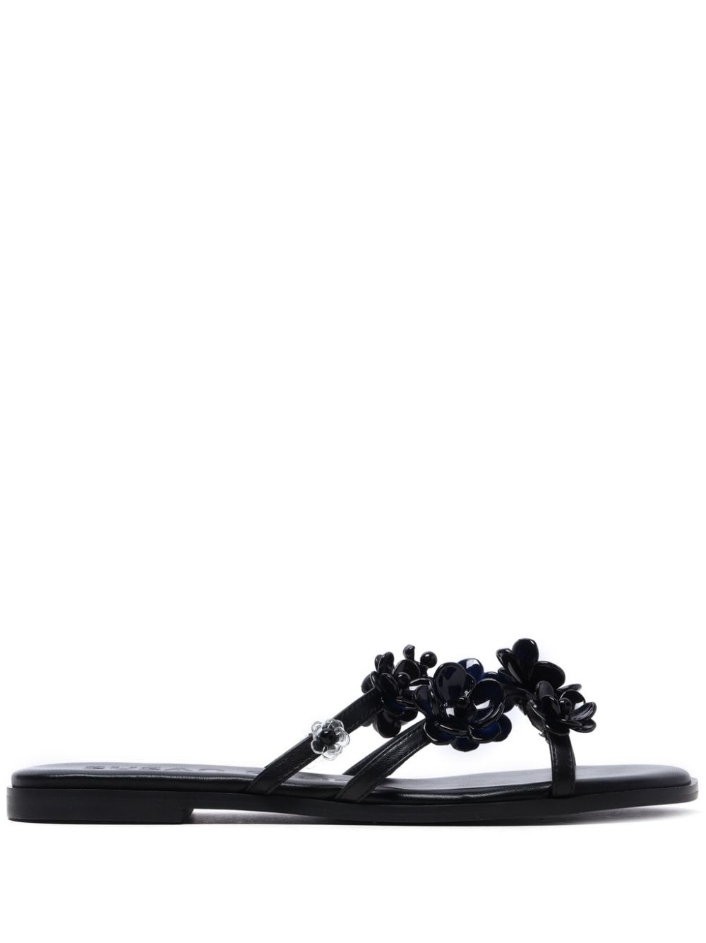 Susan Fang floral-appliqué crossover-strap slides - Nero