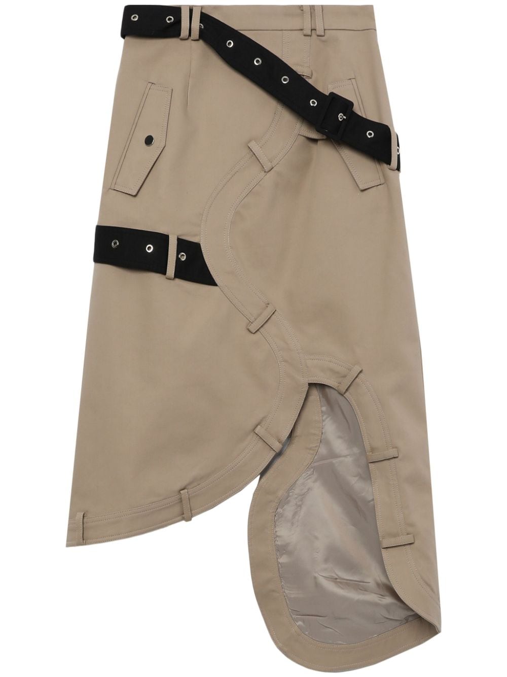Rokh Asymmetric Cotton Midi Skirt In Grey