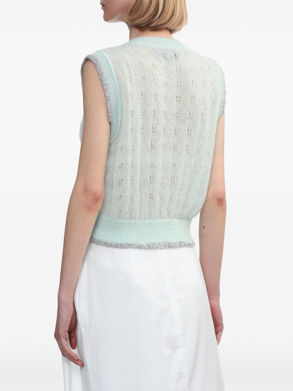 Shop Simone Rocha Lurex-detail Open-knit Vest In Blau