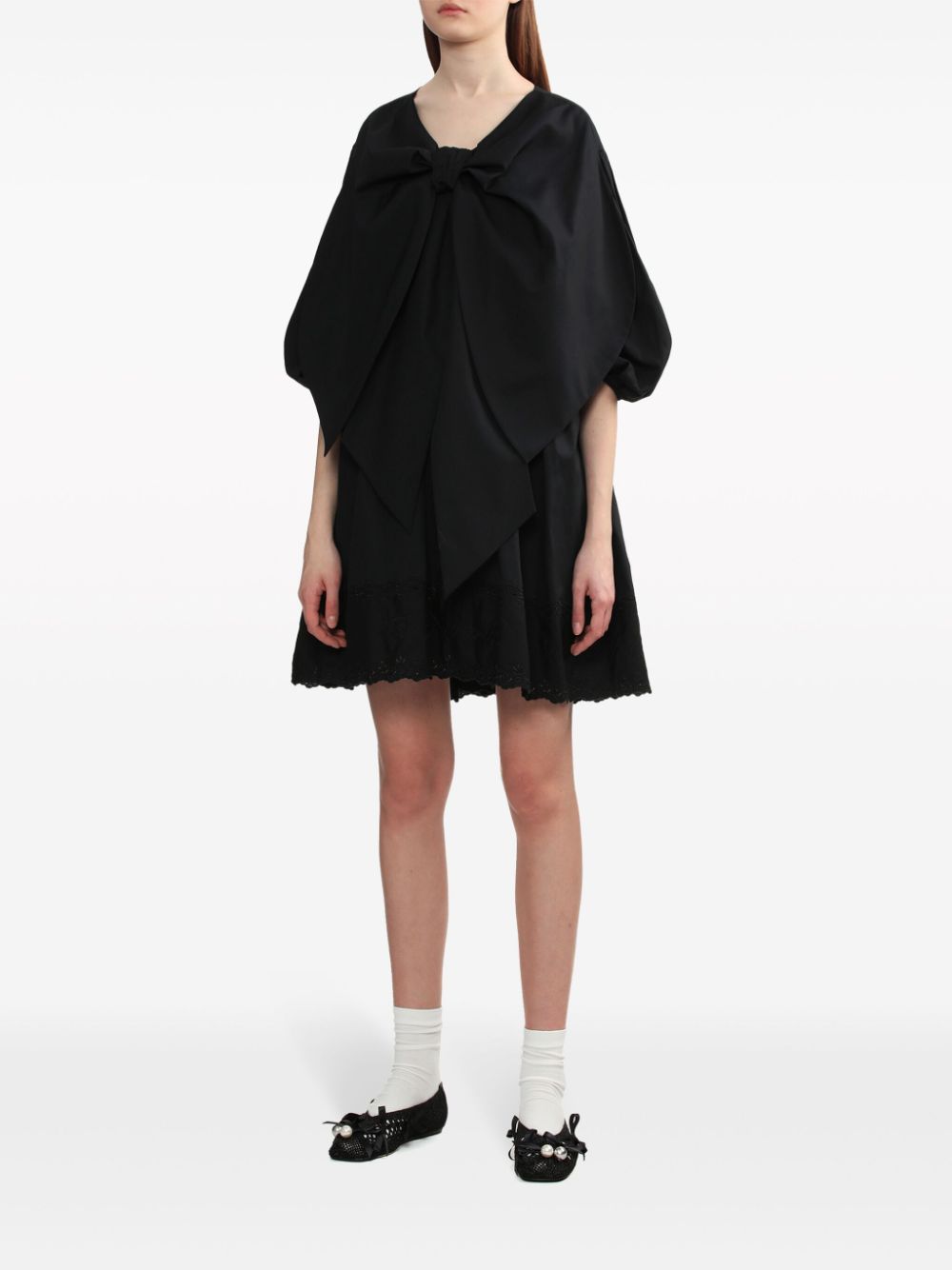 Shop Simone Rocha Bow-embellished Cotton Mini Dress In Black