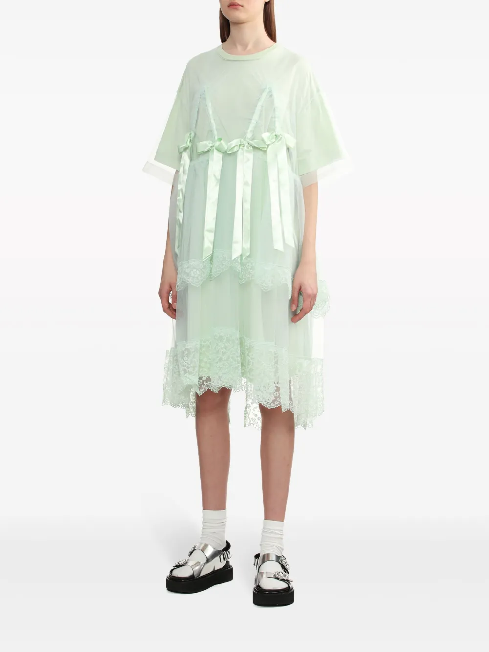 Simone Rocha tulle-overlay Midi Dress | Green | FARFETCH