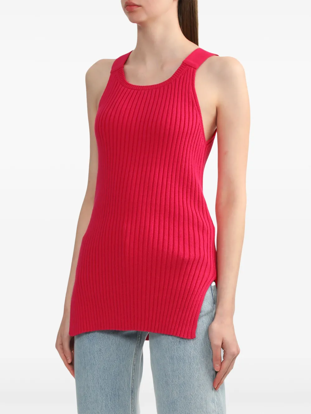 Shop Helmut Lang Side-slit Ribbed-knit Tank Top In Rosa