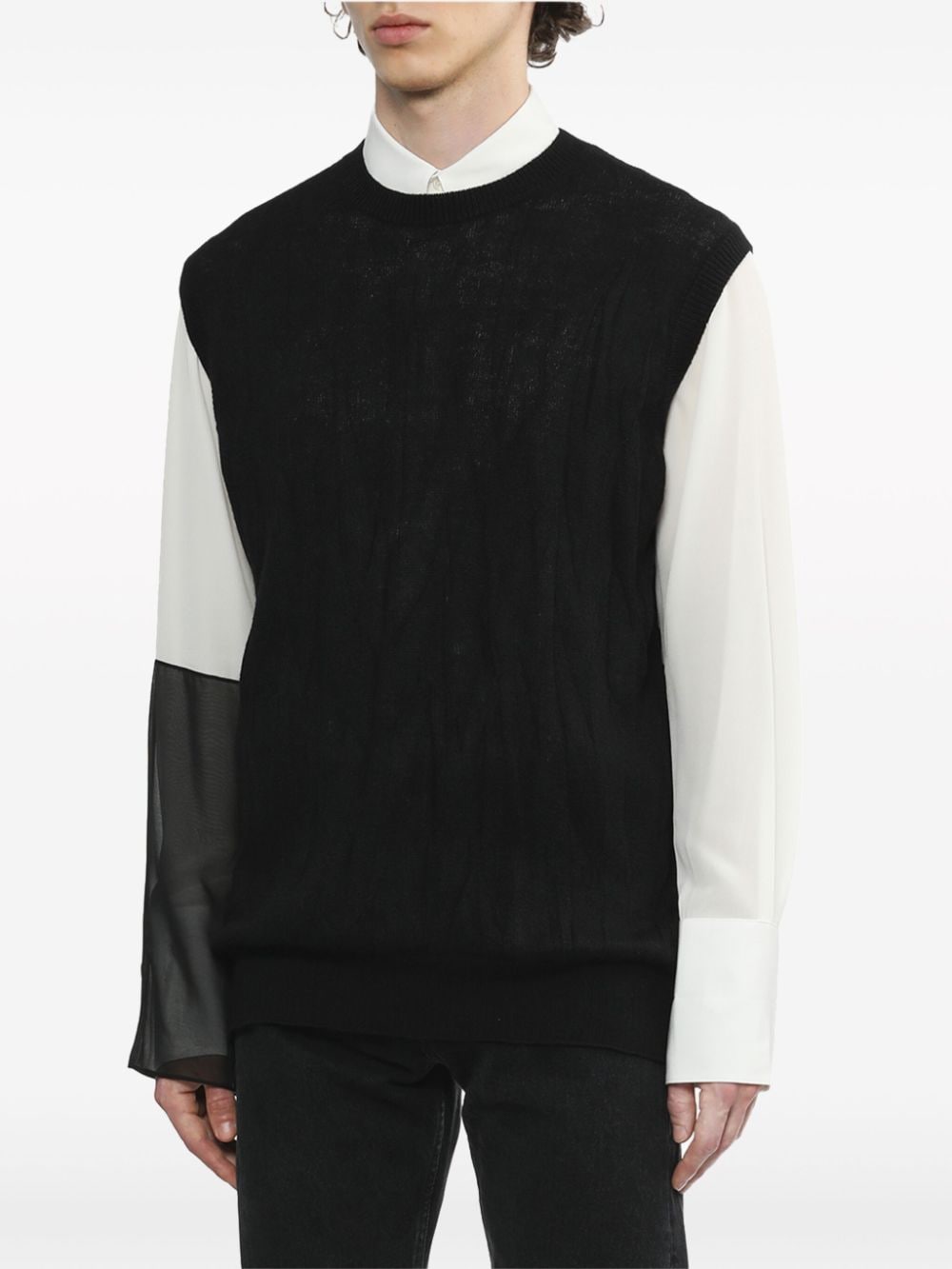 Shop Helmut Lang Intarsia-knit Ribbed-trim Vest In Black