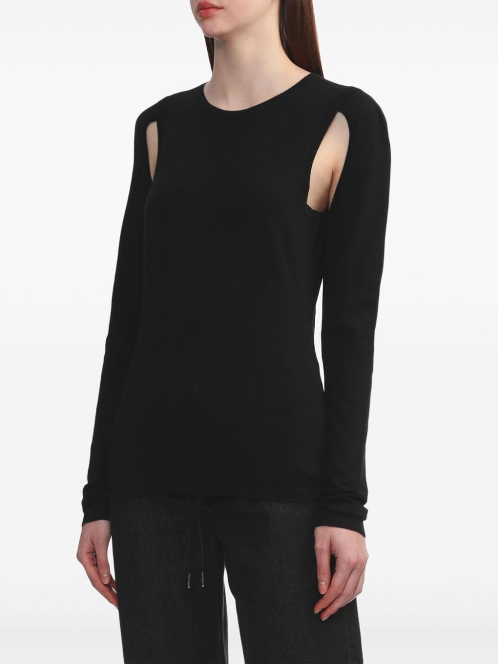 Shop Helmut Lang Cut-out Fine-knit Jumper In Black