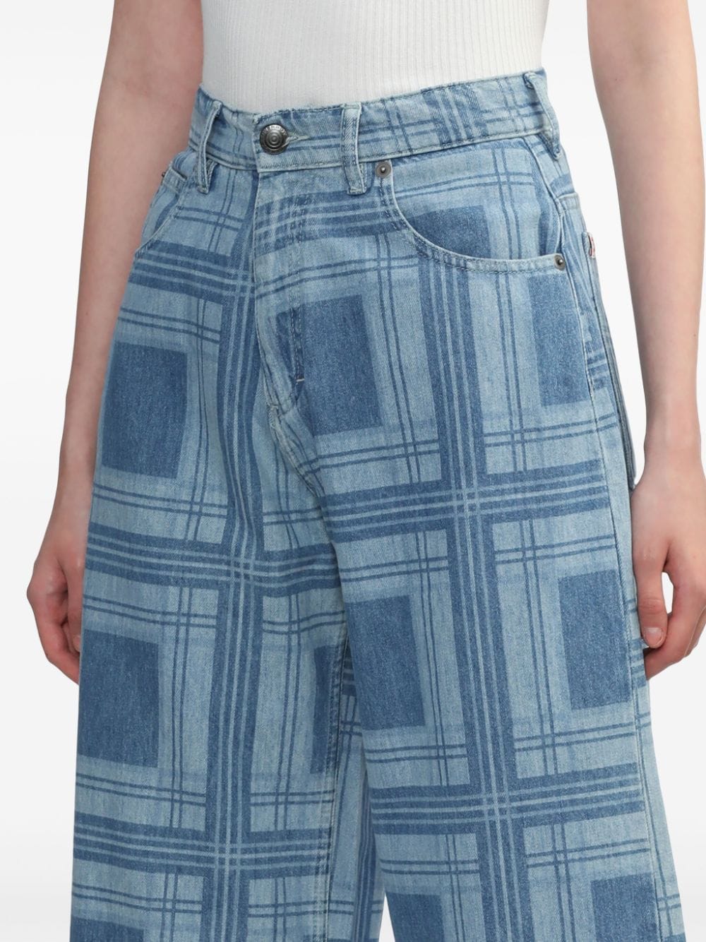 Shop Charles Jeffrey Loverboy Tartan Wide-leg Jeans In Blue