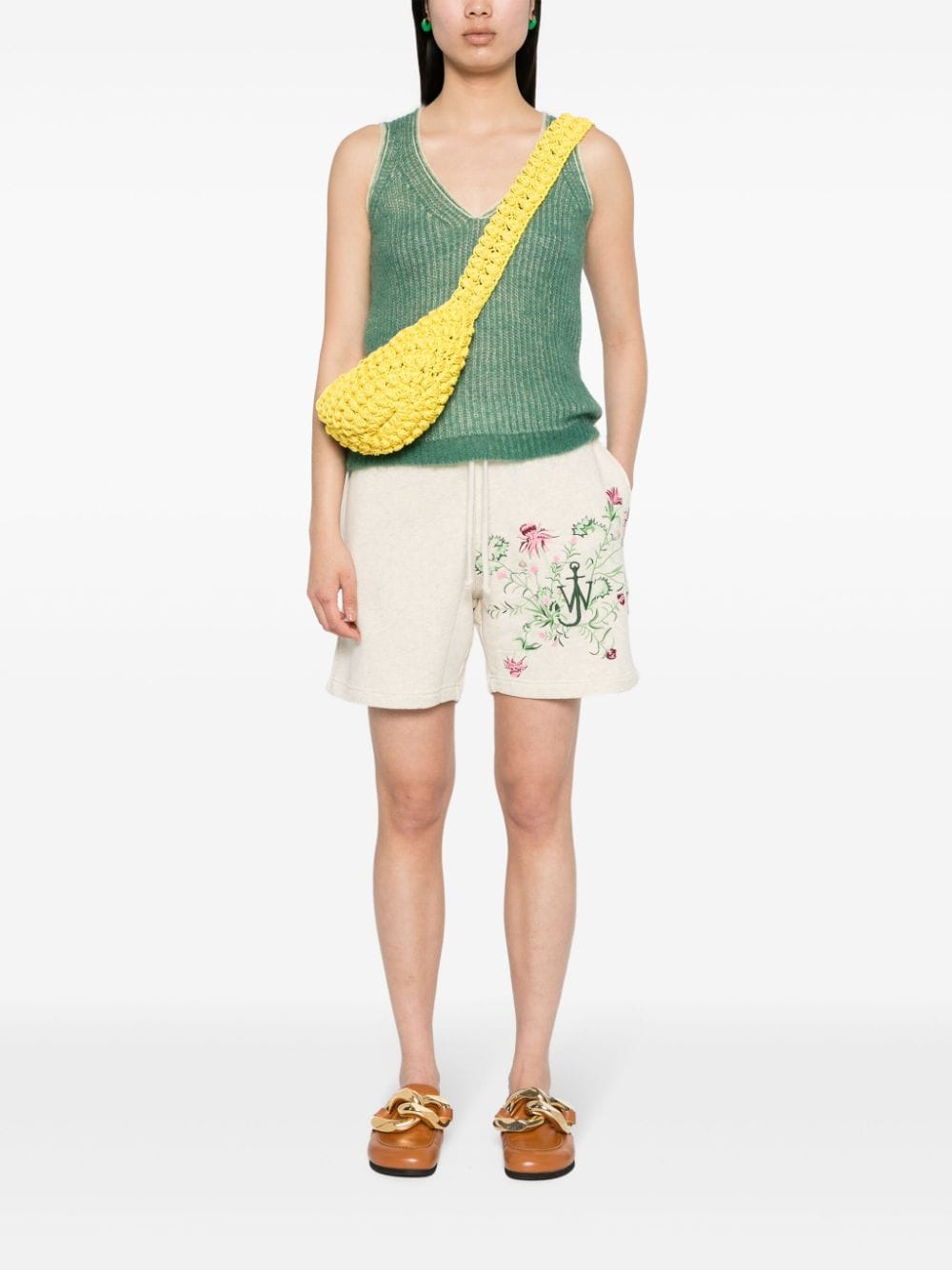 Shop Jw Anderson Floral-embroidered Cotton Shorts In 中性色