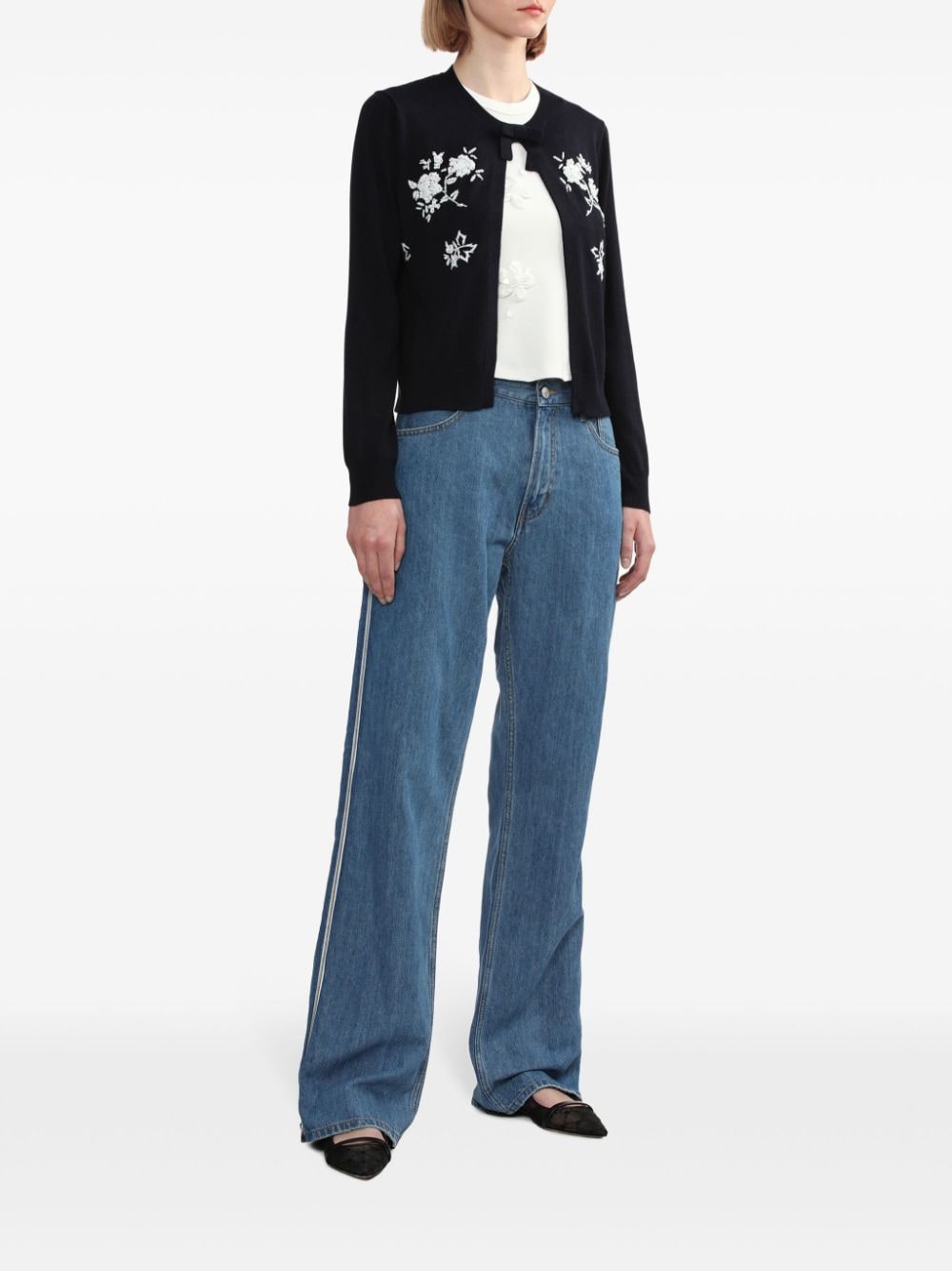 Shop Shushu-tong Floral-embroidered Silk-cashmere Cardigan In Blue