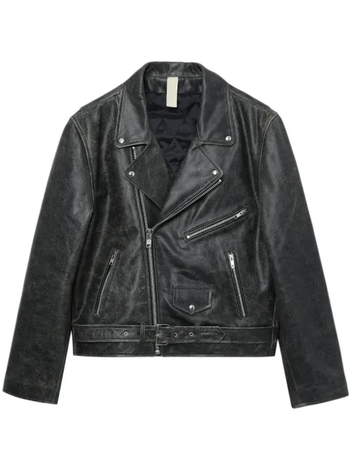 Veste de moto zippée en cuir à effet délavé - Sunflower - Modalova