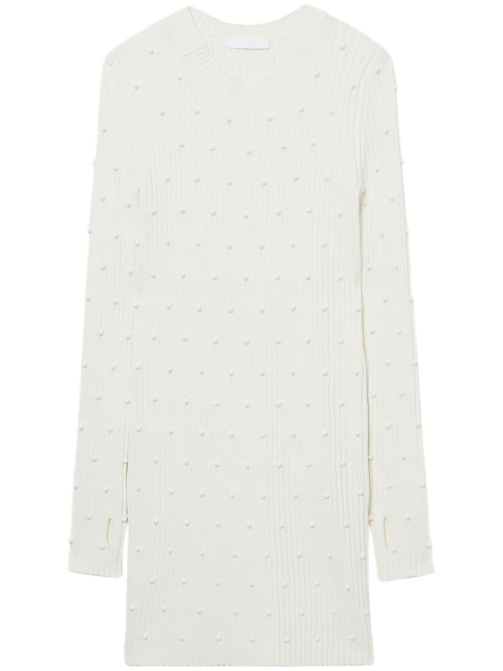 Shop Helmut Lang Bead-embellished Ribbed-knit Dress In White