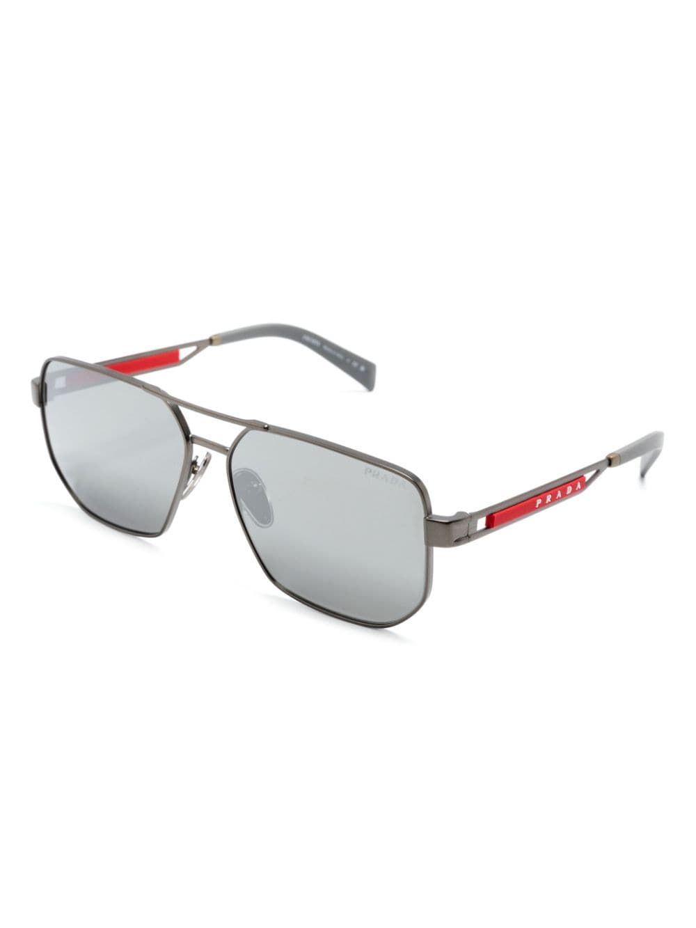 Shop Prada Logo-appliqué Geometric-frame Sunglasses In Grey