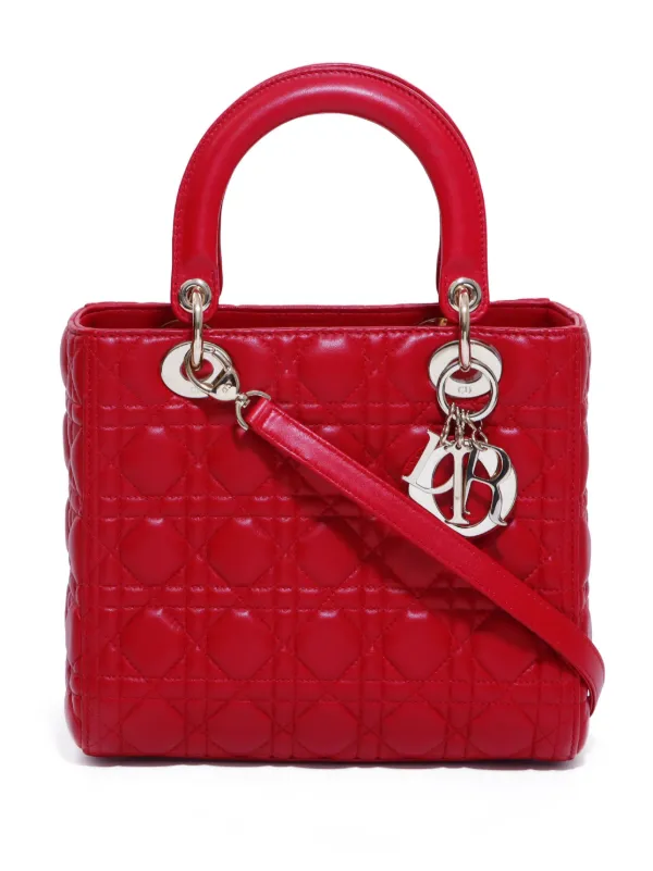 Christian Dior Pre Owned Medium Cannage Lady Dior two way Handbag Red FARFETCH TR