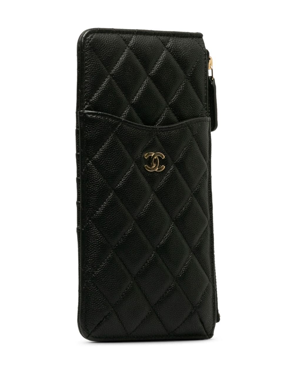 Pre-owned Chanel 2021  Caviar Leather Card Holder In Black
