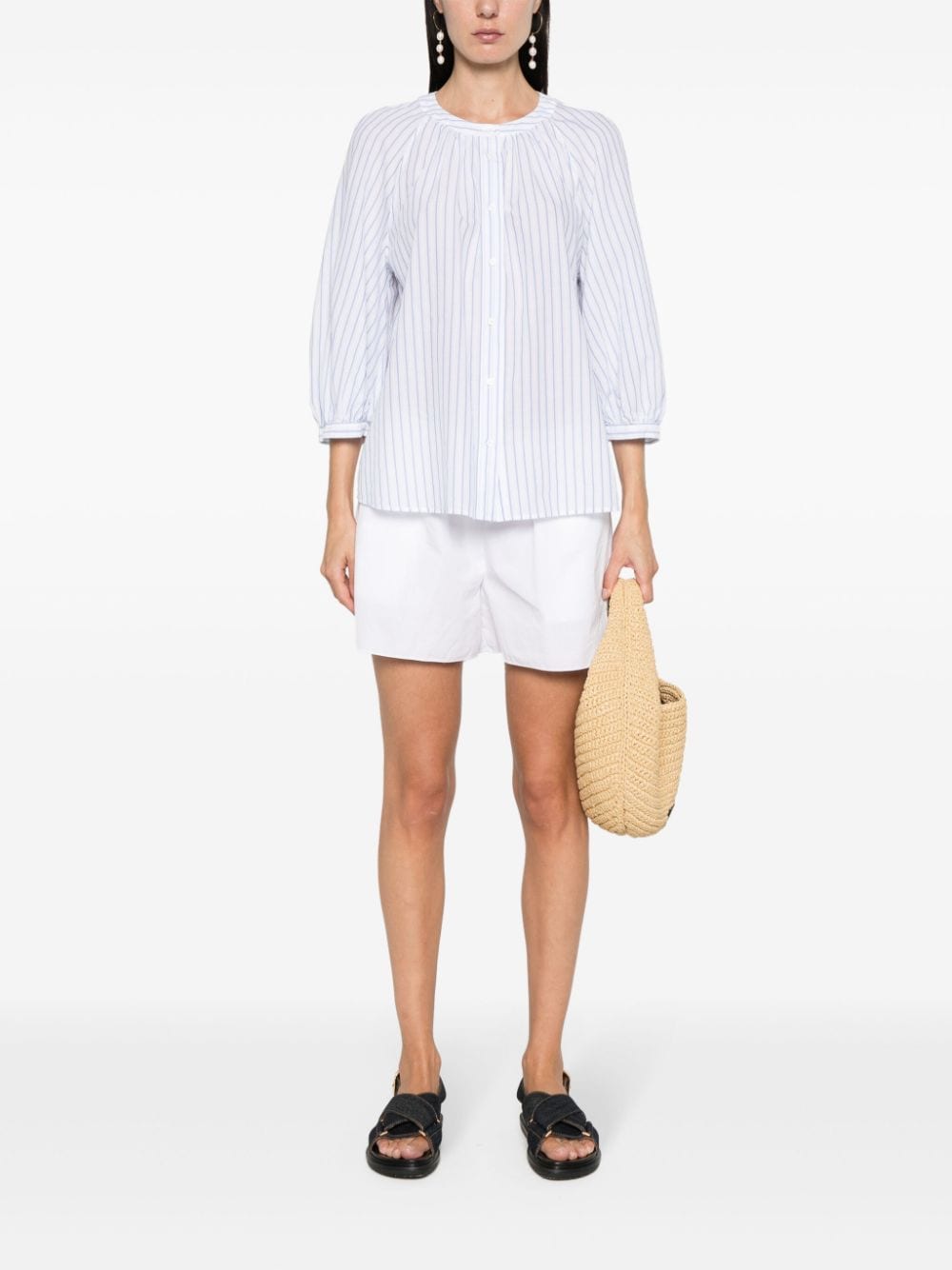 Shop Peserico Striped Cotton Shirt In Blue