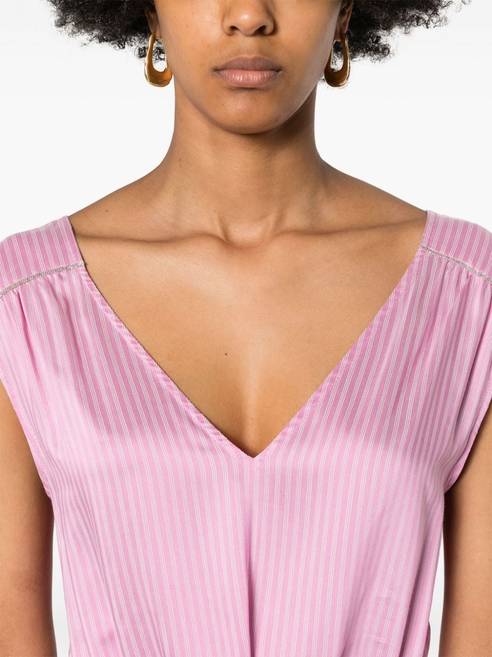 Shop Peserico Bead-detail Striped Midi Dress In Pink