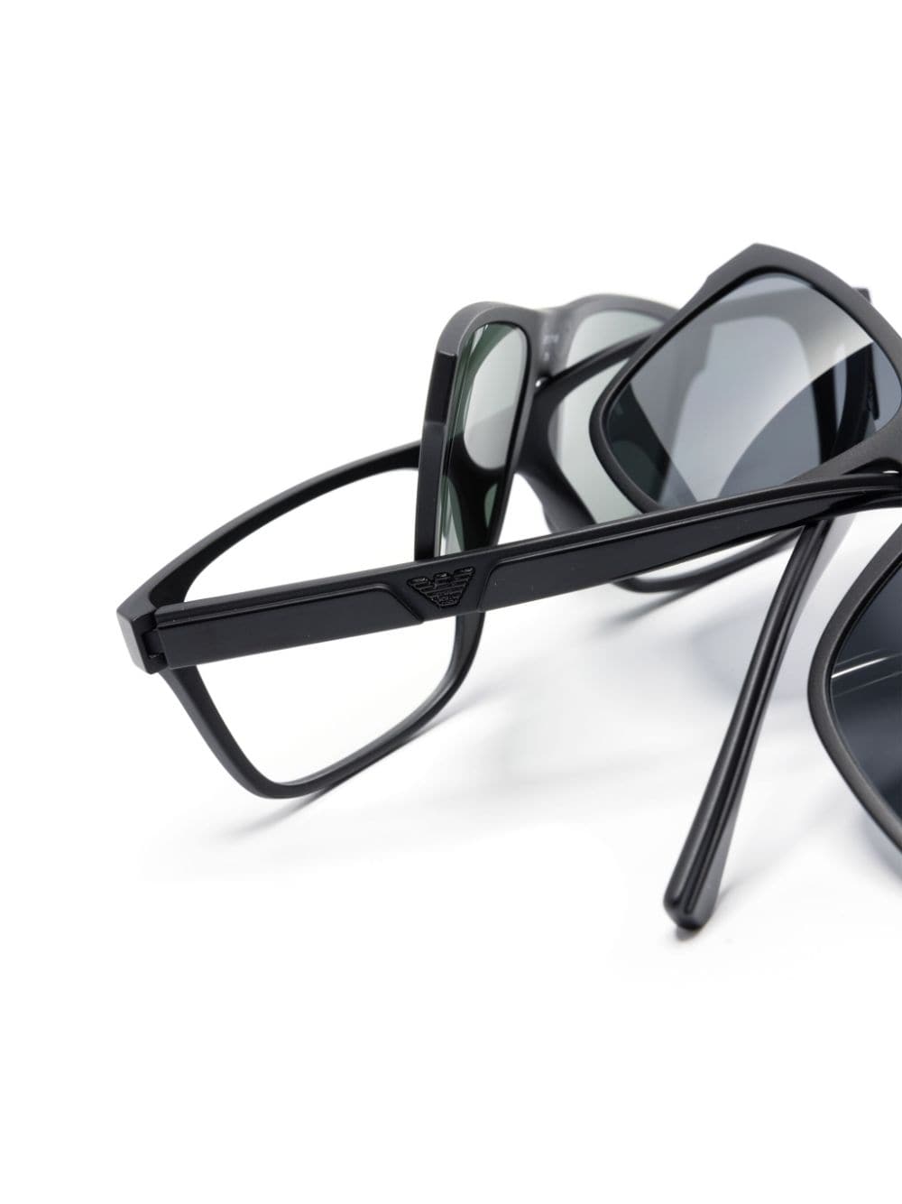 Emporio Armani Bril met rond montuur en clip-on glazen Zwart