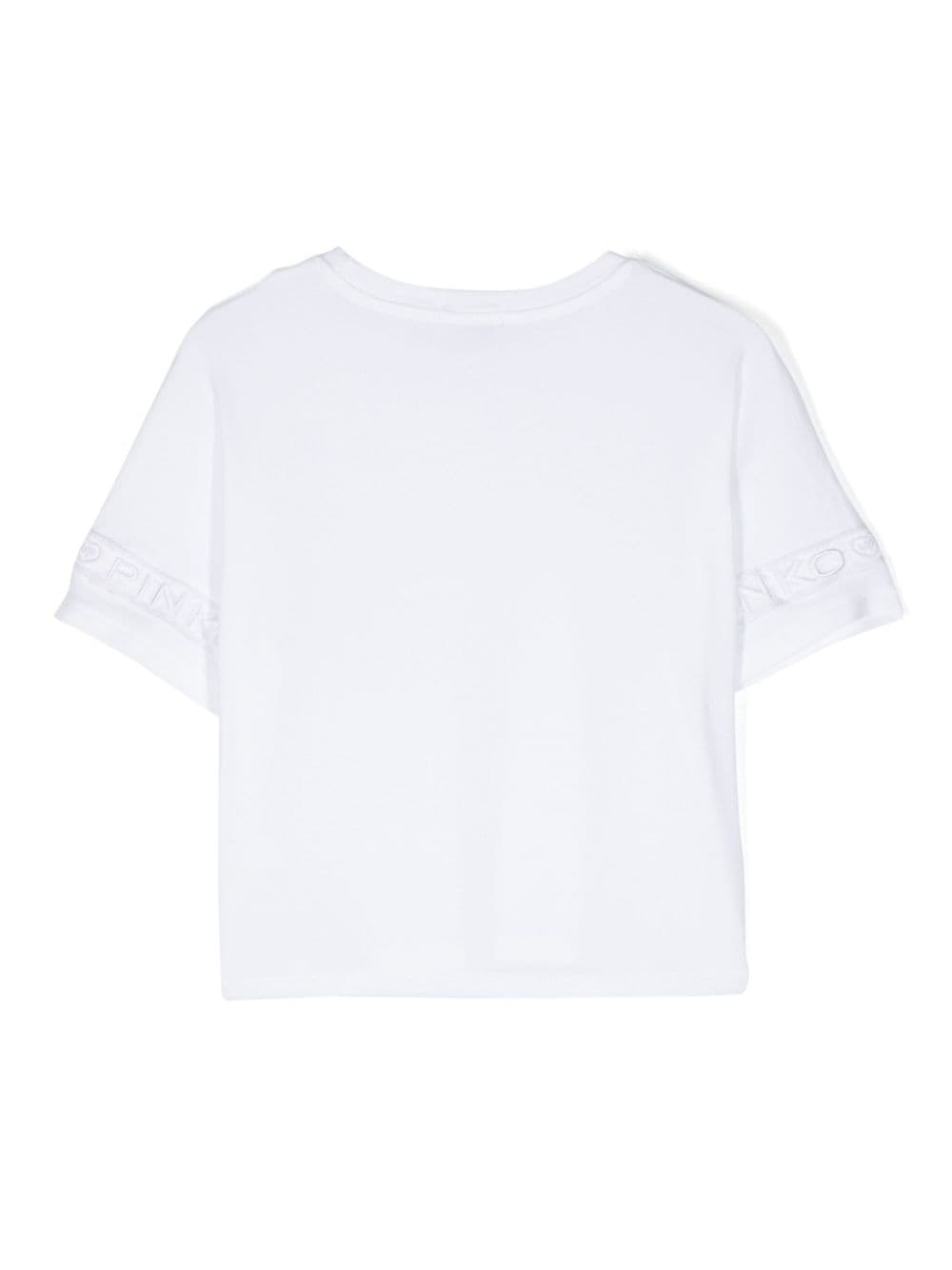 Shop Pinko Logo-trim T-shirt In 白色