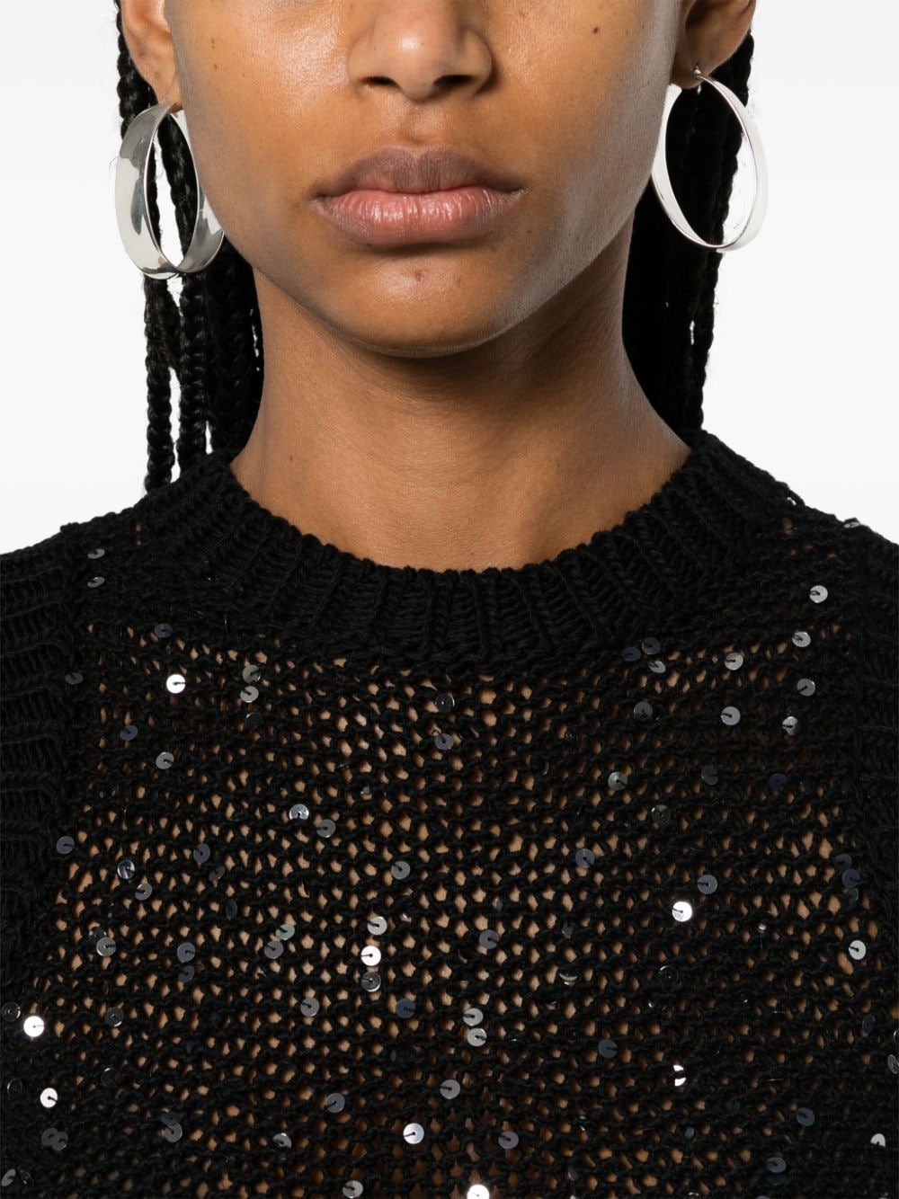 Shop Peserico Sequined Cropped Knitted Top In Black