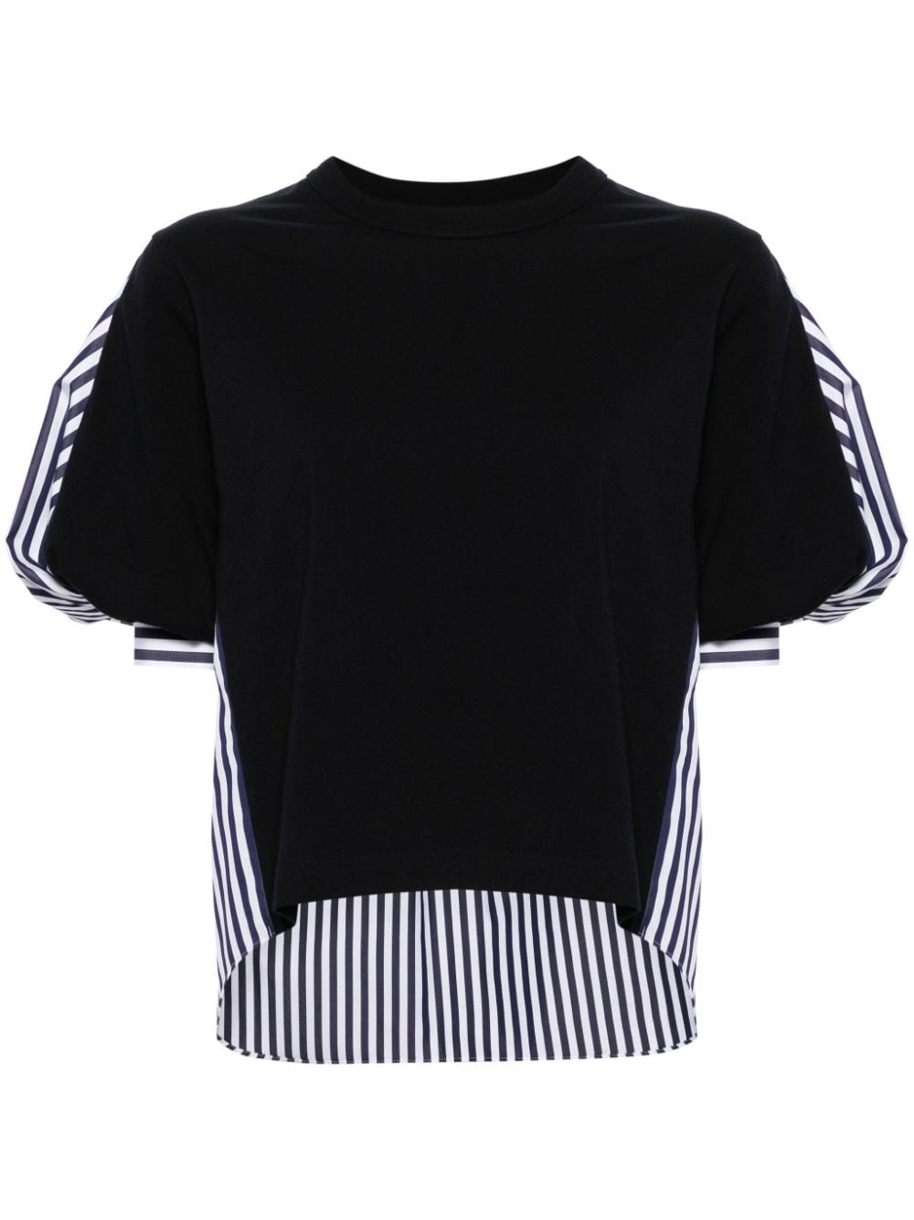 striped-panel balloon-sleeves T-shirt