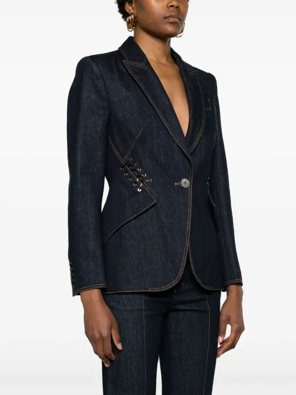 【24SS NEW】Alexander mcqueen / デニム ブレザー / Blue Alexander McQueen lace-up Denim Blazer | Blue | FARFETCH ID