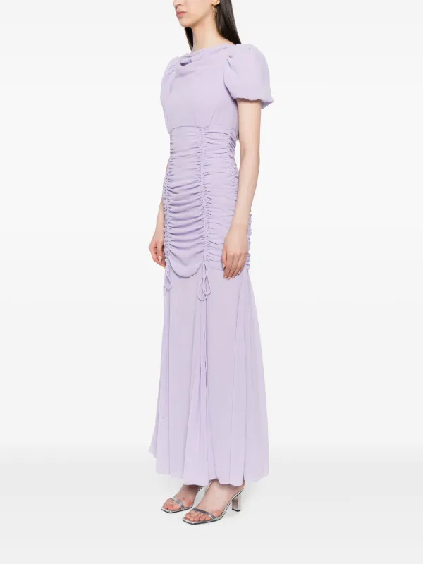 knee length dresses for ladies Amandine Ruched Slinky Maxi Dress / Lemon | Meshki