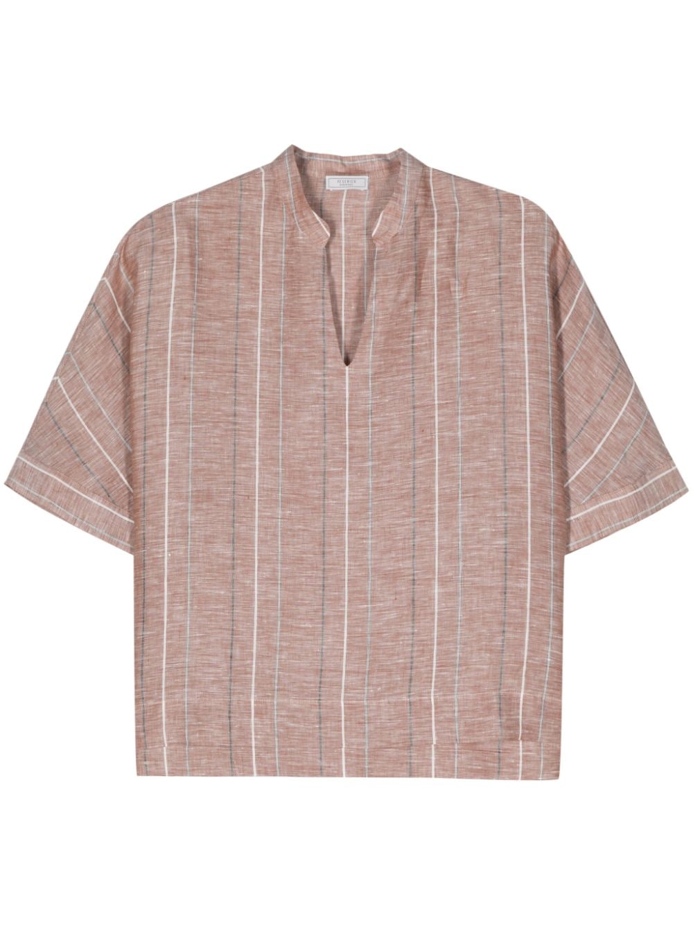 Peserico Striped Linen Blouse In Brown