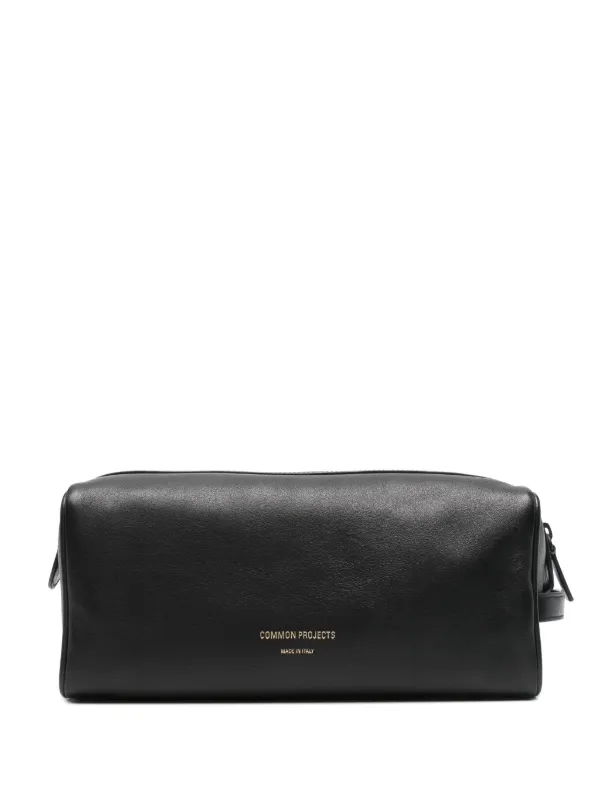 Common Projects logo print Leather Wash Bag Black