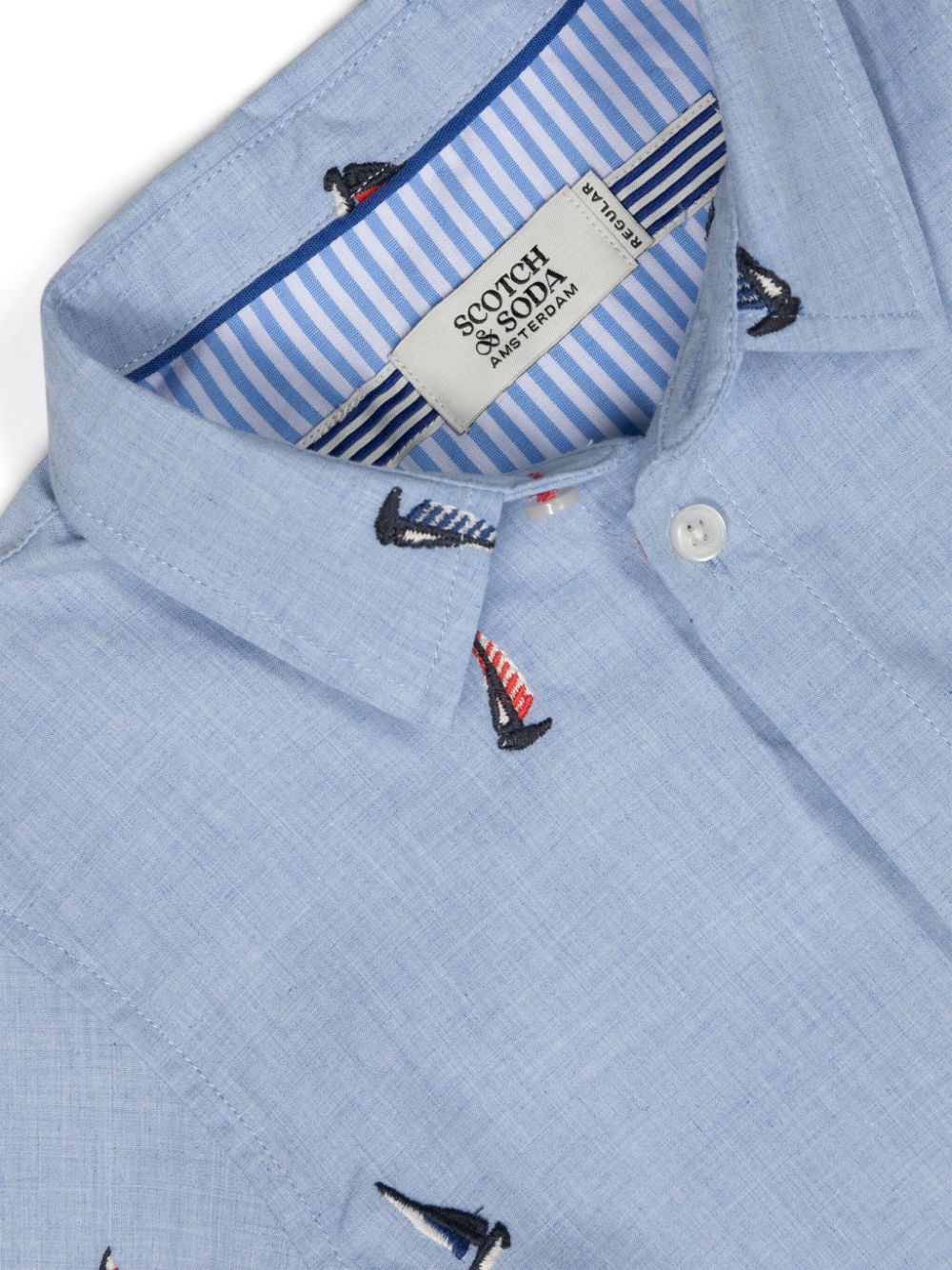 Shop Scotch & Soda Boat-motif Cotton Shirt In Blue