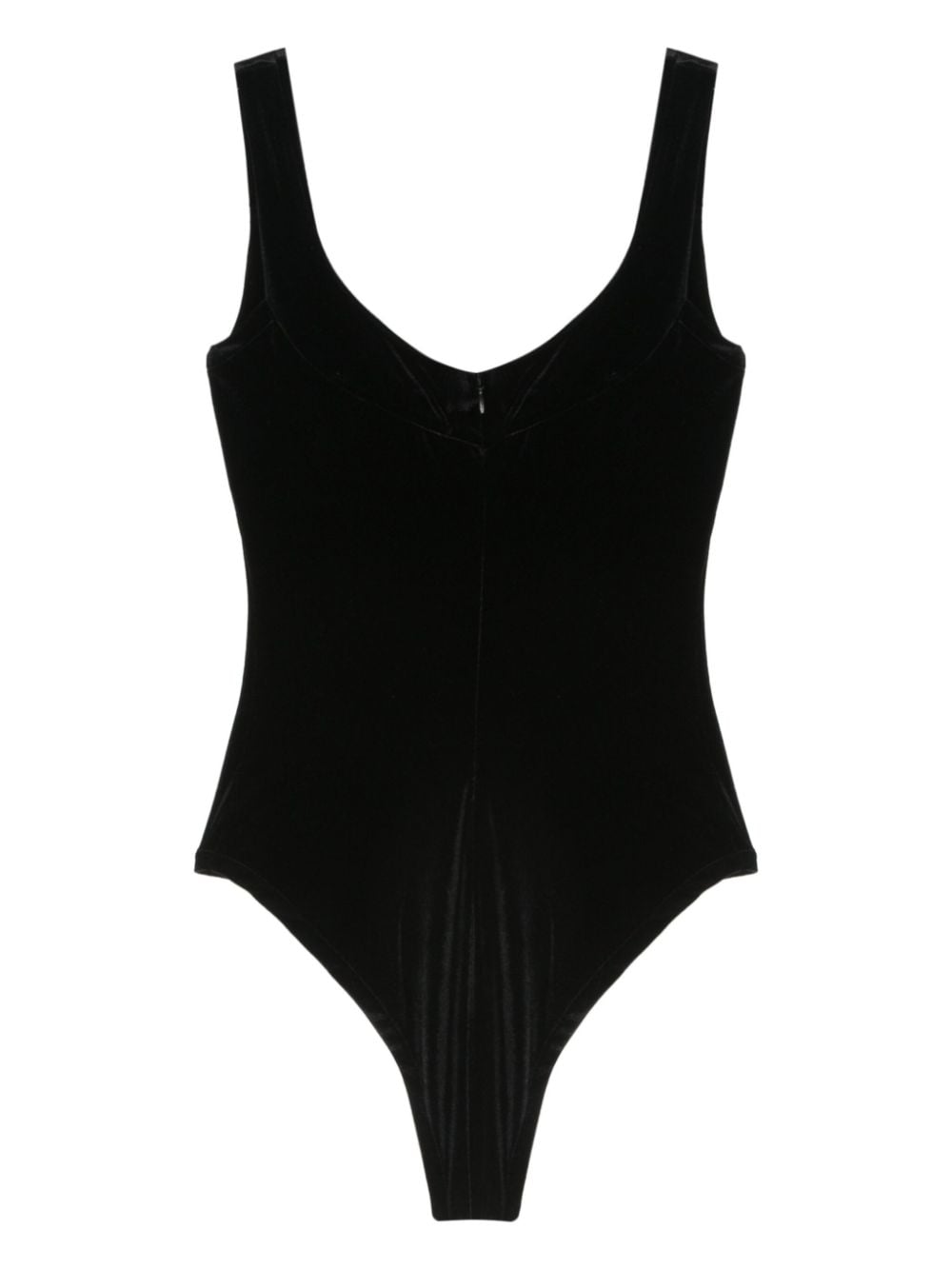 Shop Atu Body Couture Square-neck Velvet Bodysuit In Black