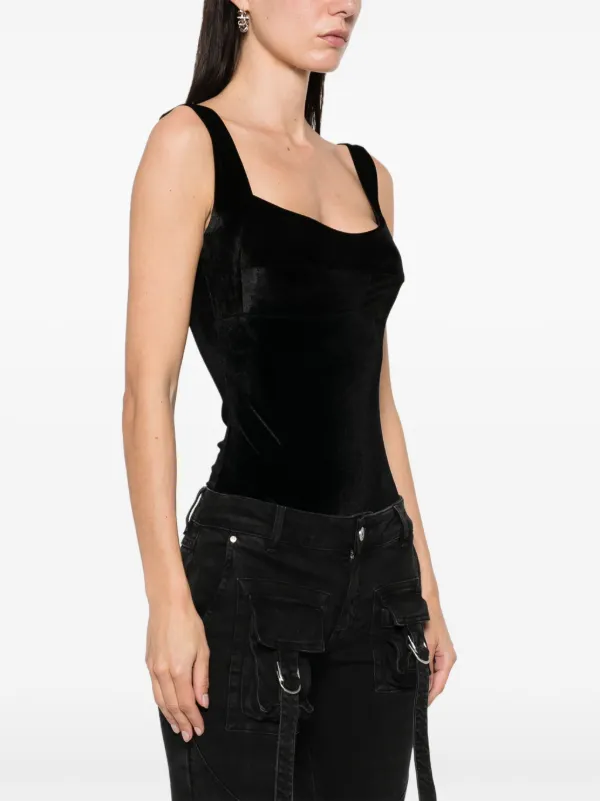 【送料&関税込】Saint Laurent Sleeveless Velvet Bodysuit Atu Body Couture square-neck Velvet Bodysuit | Black | FARFETCH