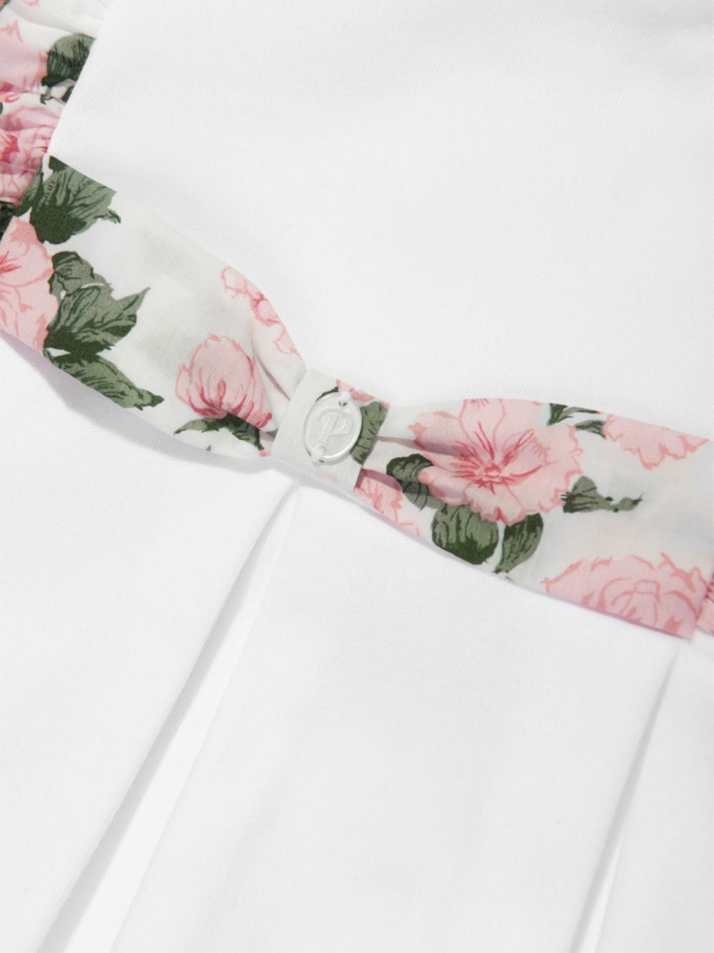 Shop Patachou Floral-trim Pleated Dress In White
