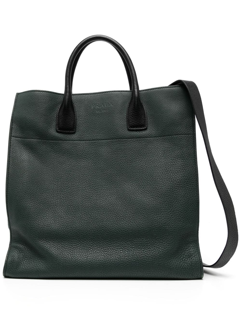 Pre-owned Prada Grained-leather Tote Bag In Green