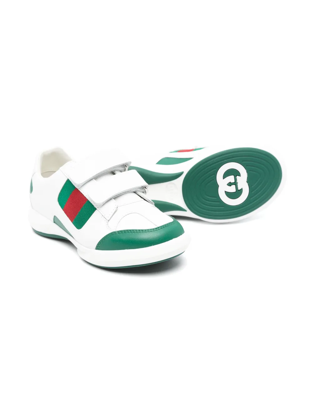 Gucci Kids Web-stripe leather sneakers - Wit